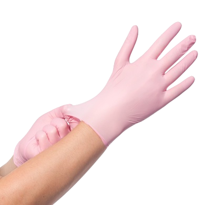 Pink nitrile gloves