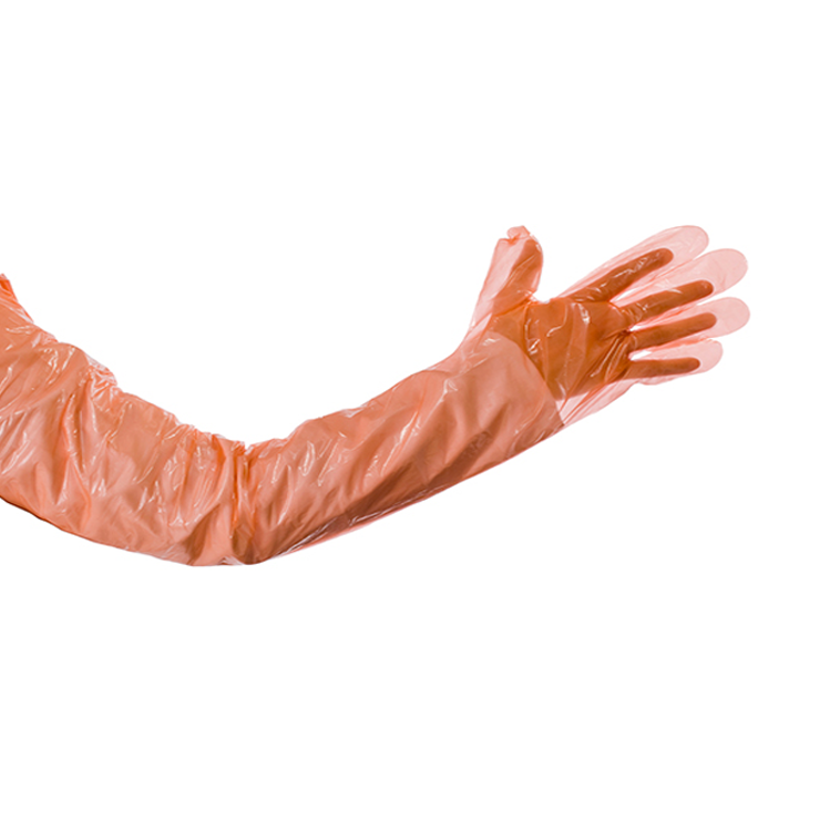Orange veterinary gloves